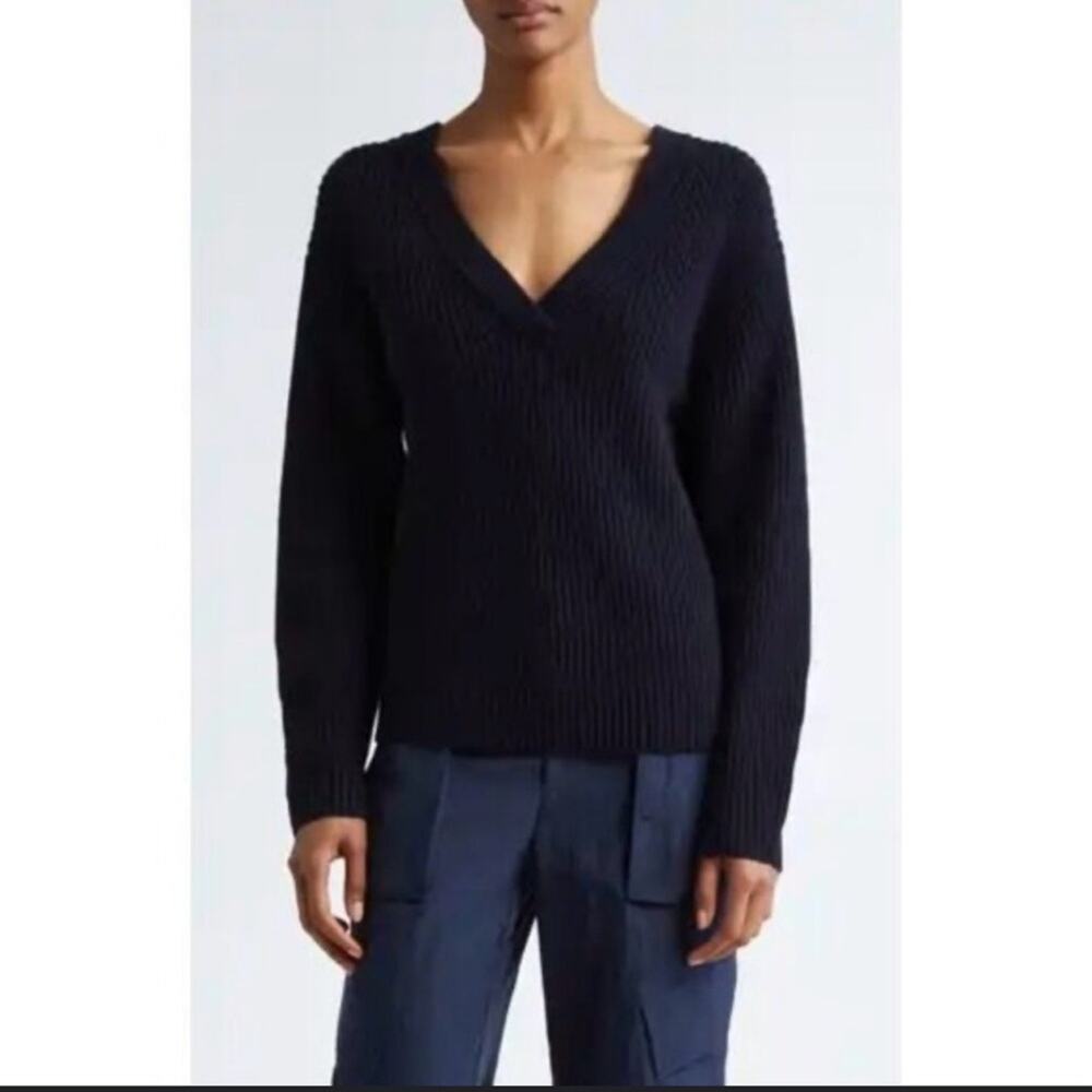 NWT Vince Wool/Cashmere Blend Navy Blue Ribbed V-neck Sweater XS